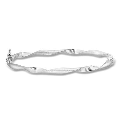 Italian 14kt White Gold Brushed and Polished Twisted Bangle Bracelet