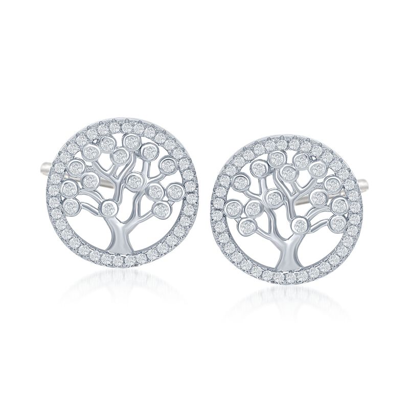 .60 ct. t.w. CZ Tree of Life Earrings in Sterling Silver image number 0