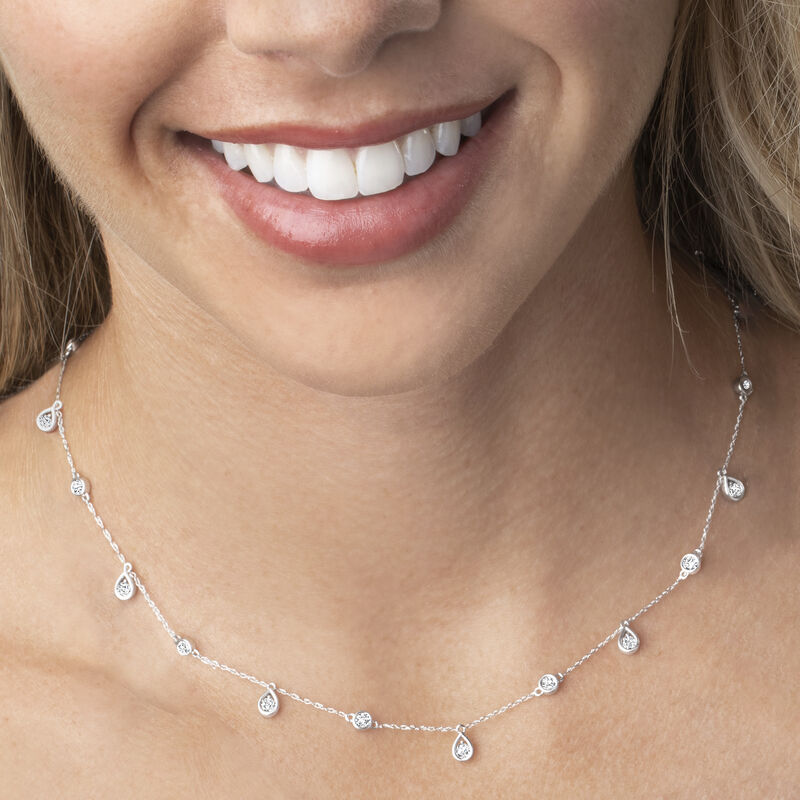 .16 ct. t.w. Diamond Station Drop Necklace in Sterling Silver image number 2