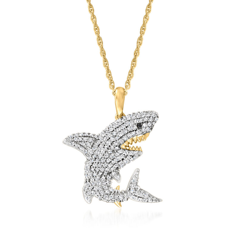.32 ct. t.w. Black and White Diamond Shark Pendant Necklace in 18kt Gold Over Sterling image number 0