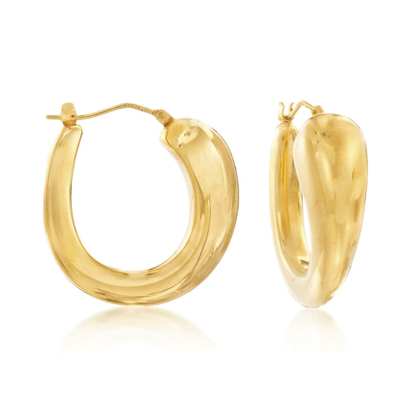 Italian Andiamo 14kt Yellow Gold Tapered Hoop Earrings. 1&quot; image number 0