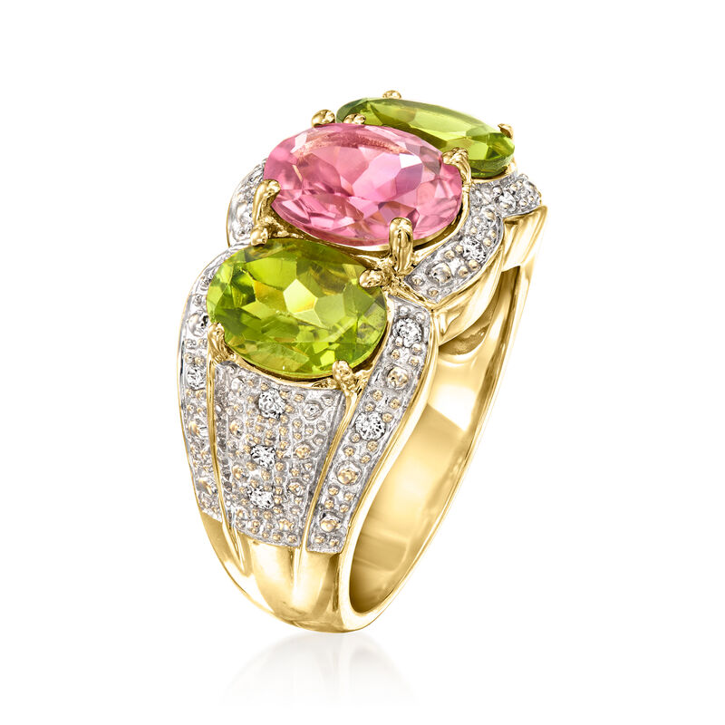 C. 2000 Vintage 4.65 ct. t.w. Pink and Green Tourmaline Ring with .25 ct. t.w. Diamonds in 14kt Yellow Gold. Size 6 image number 2