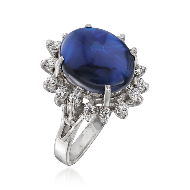 C. 1970 Vintage 11.5x9mm Black Opal and .28 ct. t.w. Diamond Ring in Platinum. Size 5.25 image number 2