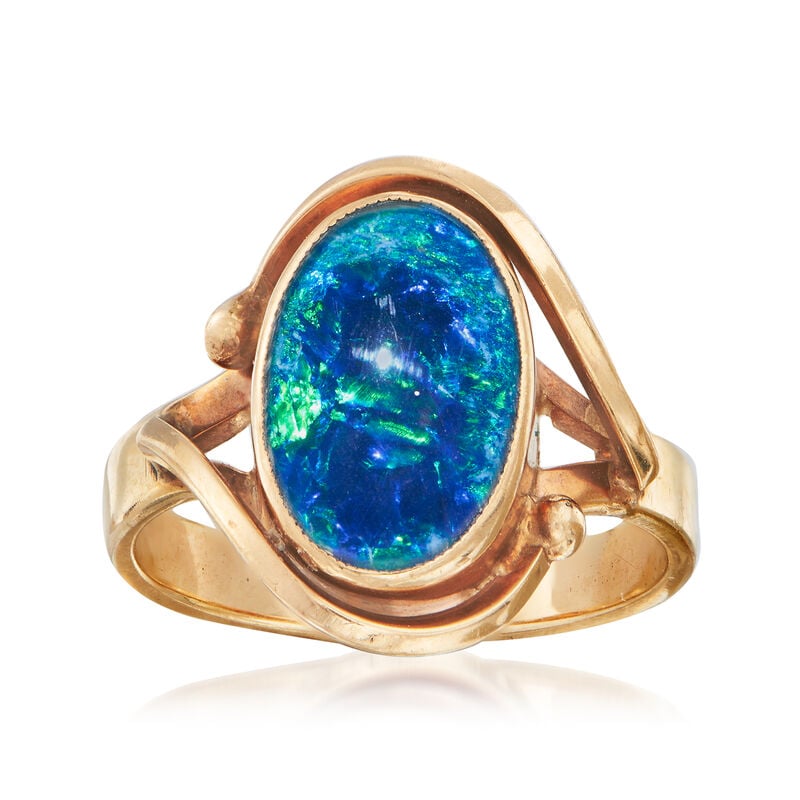 C. 1970 Vintage Blue Opal Ring in 9kt Yellow Gold image number 0