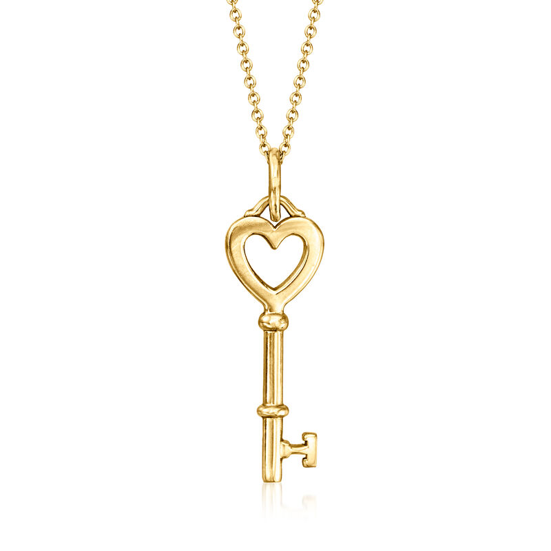 C. 2000 Vintage Tiffany Jewelry 18kt Yellow Gold Heart Key Pendant Necklace image number 0