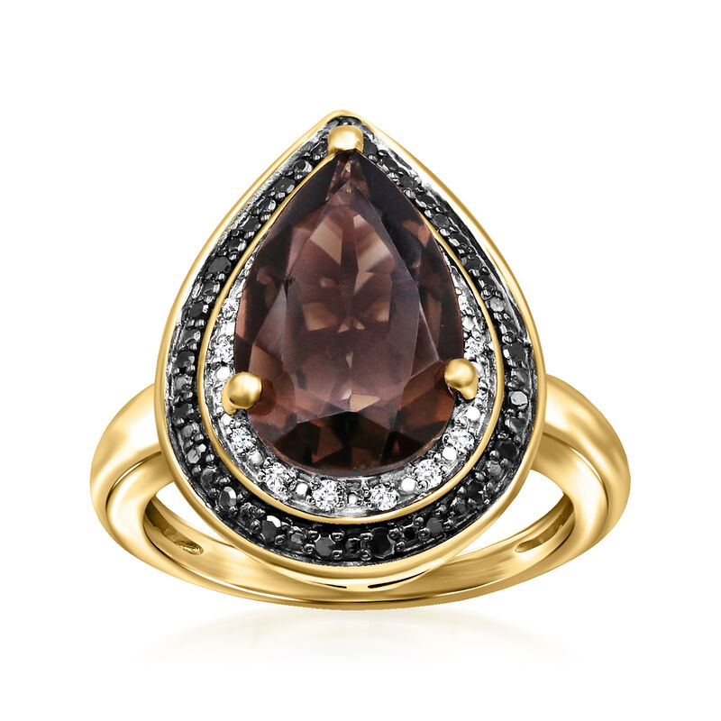 4.00 Carat Smoky Quartz Ring with .20 ct. t.w. Black and White Diamonds in 18kt Gold Over Sterling image number 0