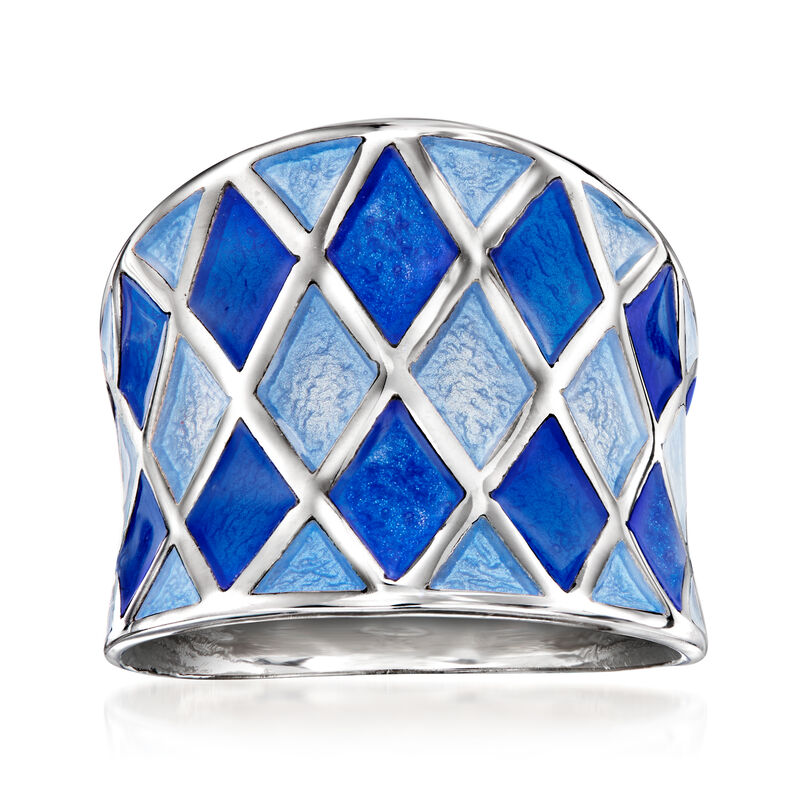 Italian Blue Enamel Harlequin Ring in Sterling Silver image number 0