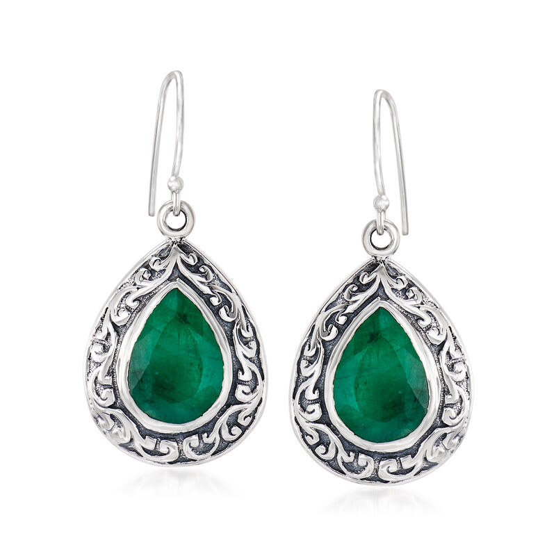 11.00 ct. t.w. Emerald Scroll Drop Earrings in Sterling Silver image number 0