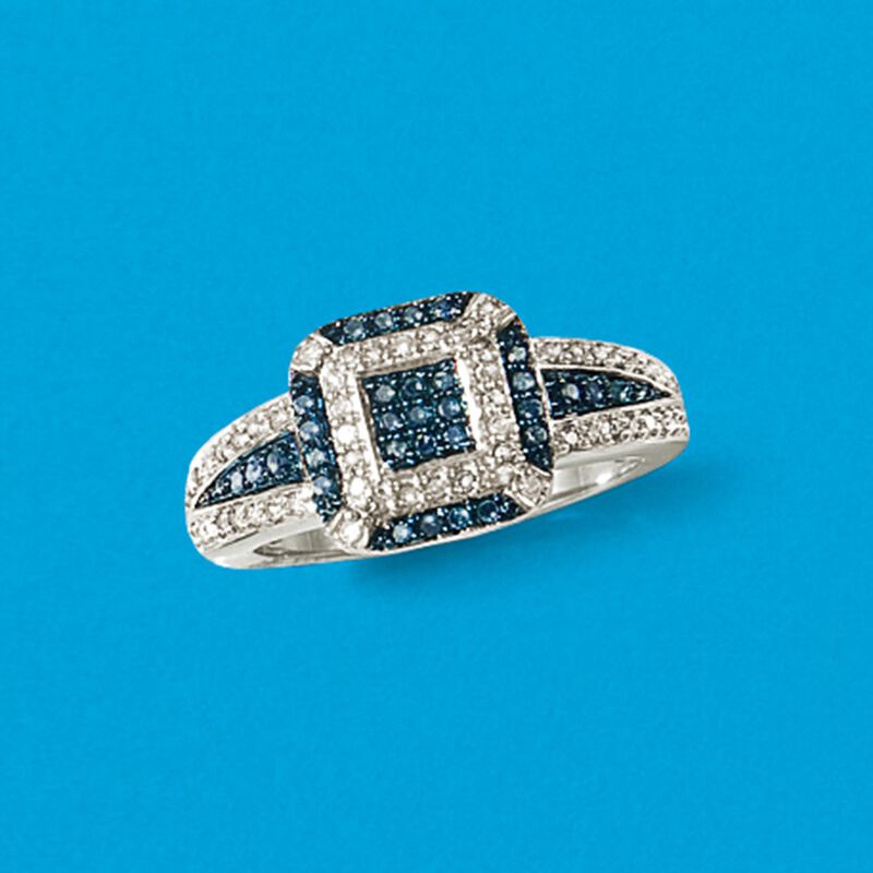 .49 ct. t.w. Blue and White Diamond Ring in Sterling Silver image number 3