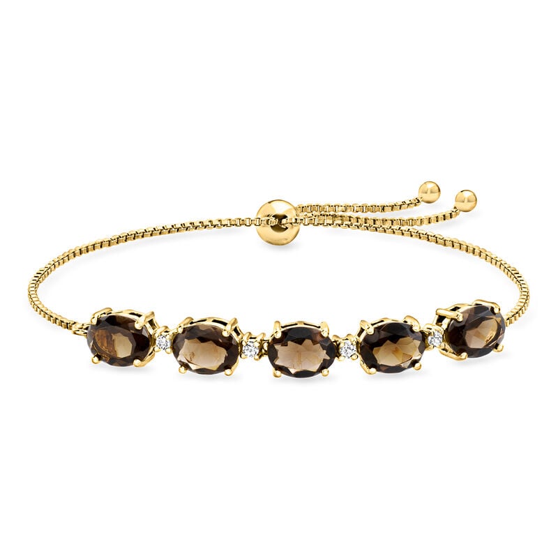 4.60 ct. t.w. Smoky Quartz and .10 ct. t.w. White Topaz Bolo Bracelet in 18kt Gold Over Sterling image number 0