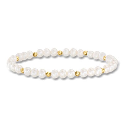 4-5mm Cultured Pearl and 14kt Yellow Gold Bead Stretch Bracelet