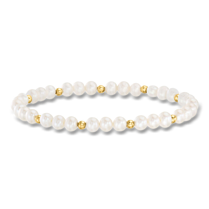 4-5mm Cultured Pearl and 14kt Yellow Gold Bead Stretch Bracelet image number 0