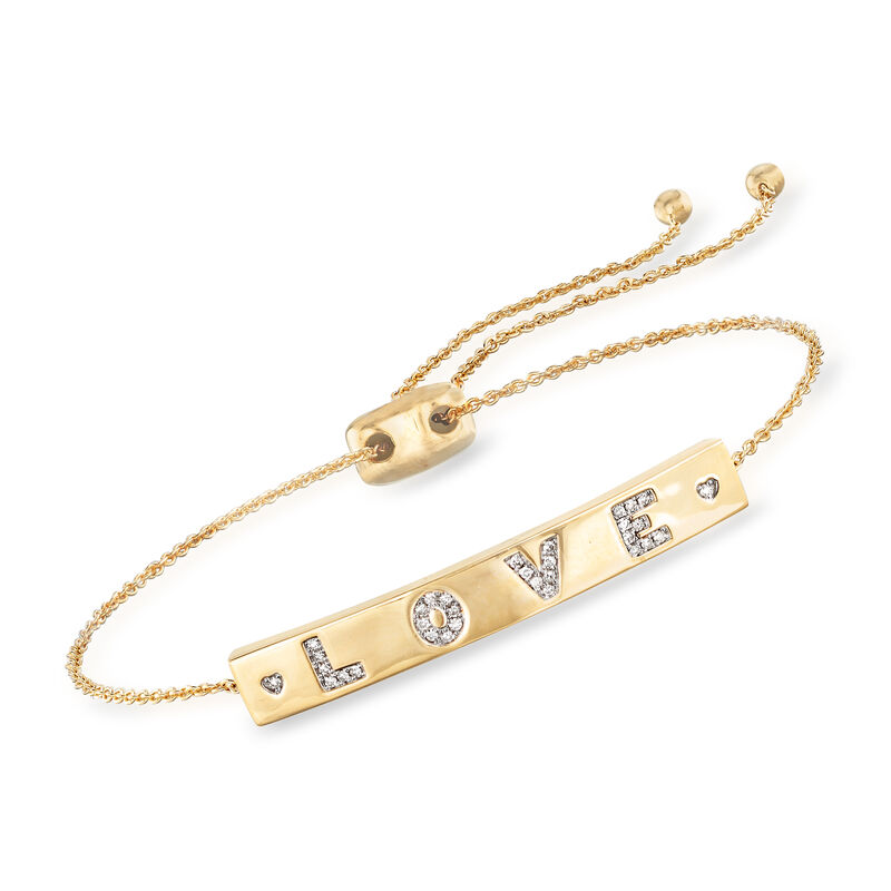 .10 ct. t.w. Diamond &quot;Love&quot; Bolo Bracelet in 18kt Gold Over Sterling image number 0