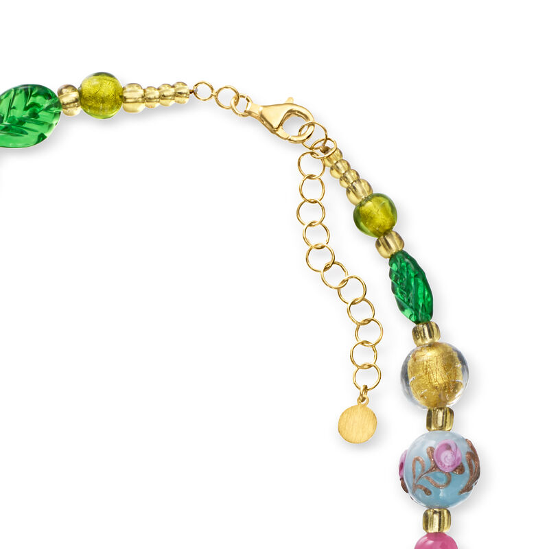 Italian Multicolored Murano Glass Bead Floral Necklace with 18kt Gold Over Sterling. 18" image number 2