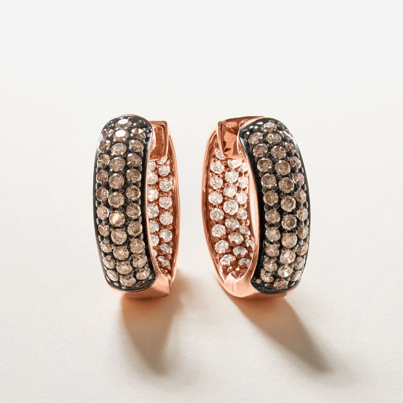 Le Vian .90 ct. t.w. Chocolate and Vanilla Diamond Inside-Outside Hoop Earrings in 14kt Strawberry Gold image number 2