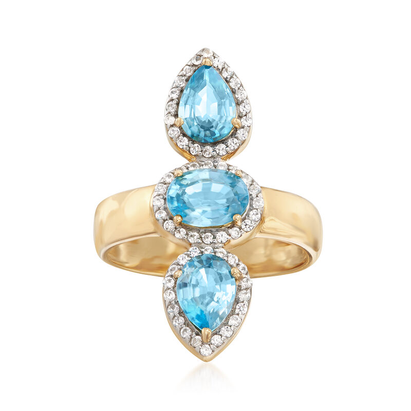3.30 ct. t.w. Blue and White Zircon Frame Ring in 18kt Gold Over Sterling image number 0