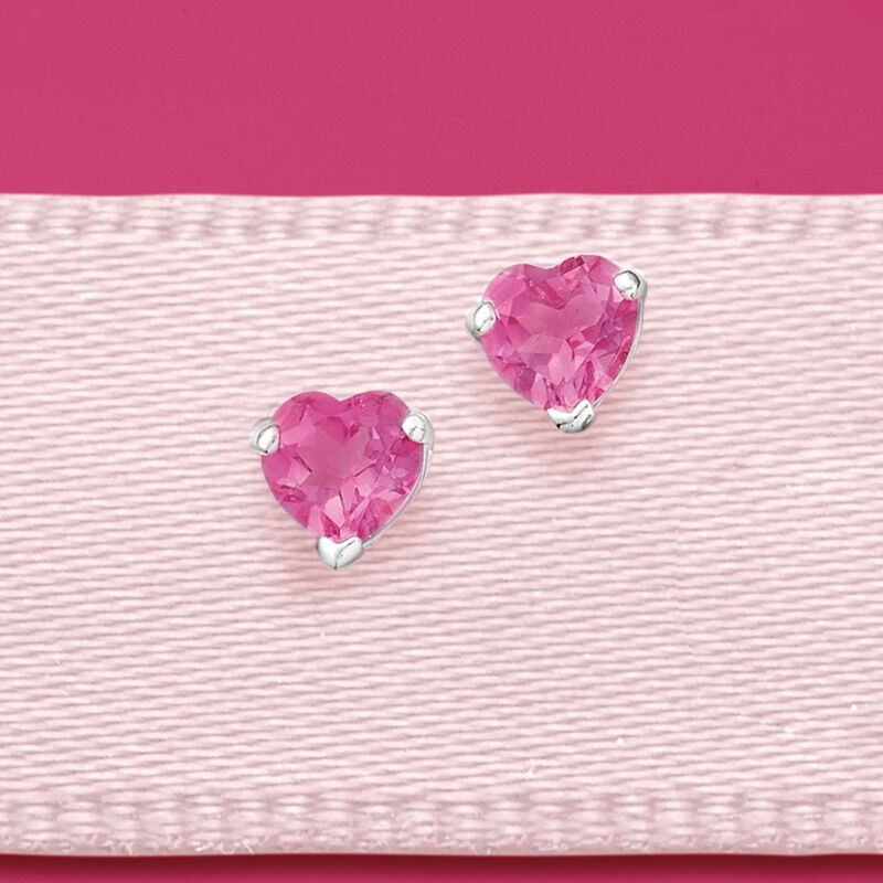 3.00 ct. t.w. Pink Topaz Heart Stud Earrings in Sterling Silver image number 2