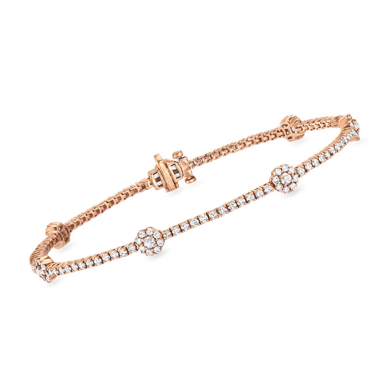 C. 2000 Vintage 2.59 ct. t.w. Diamond Flower Bracelet in 14kt Rose Gold. 7.25" image number 0