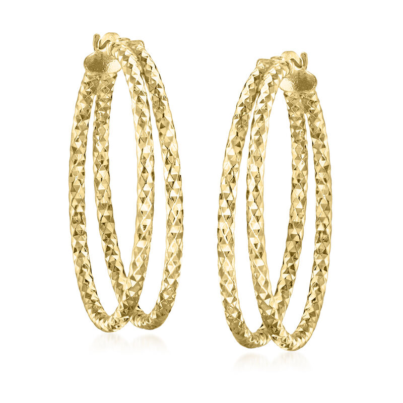 Italian 18kt Gold Over Sterling Diamond-Cut Double-Hoop Earrings. 1 3/8&quot; image number 2