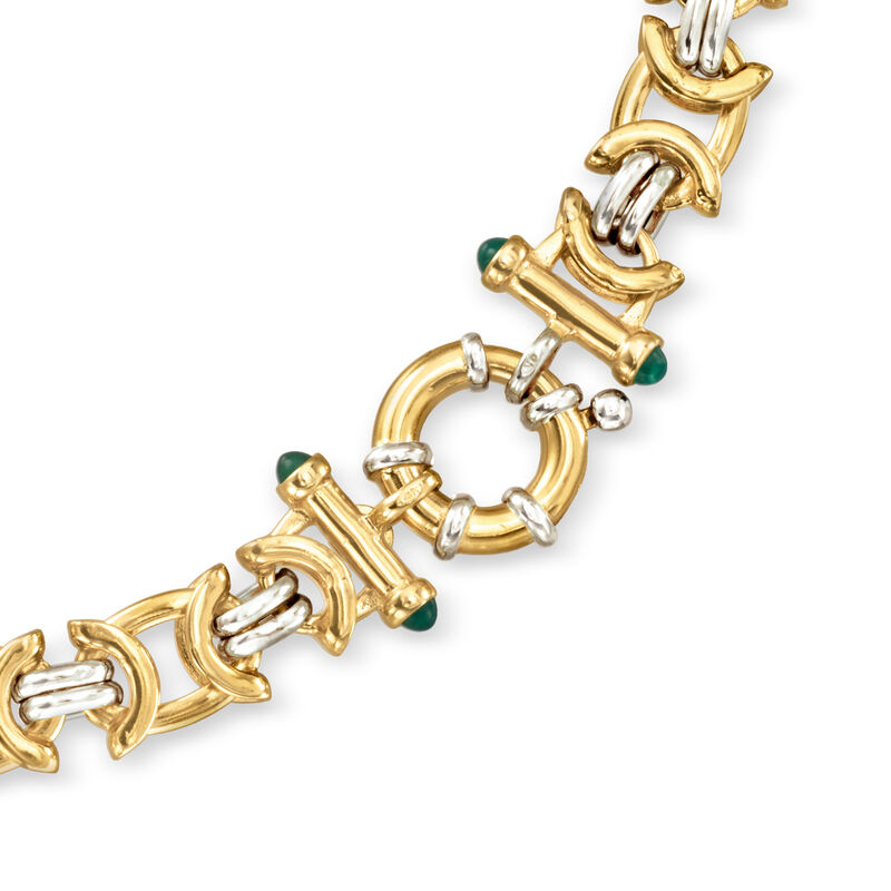 C. 1980 Vintage 14kt Two-Tone Gold Fancy-Link Necklace with Green Chalcedony. 18.5" image number 2
