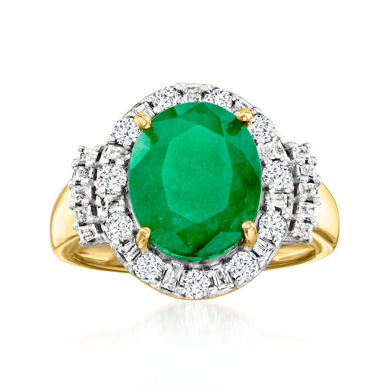 3.10 Carat Emerald Ring with .82 ct. t.w. Diamonds in 14kt Yellow Gold image number 0
