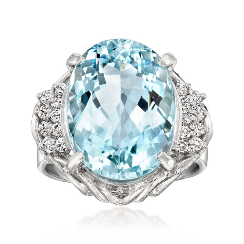 C. 1990 Vintage 10.00 Carat Aquamarine Ring with .33 ct. t.w. Diamonds in Platinum. Size 7 image number 0