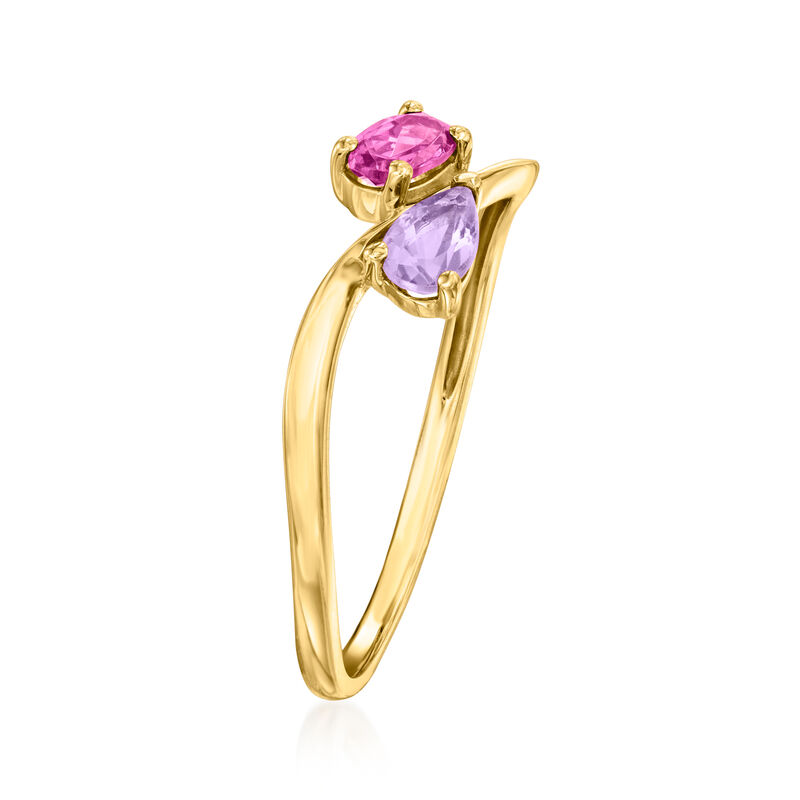 .20 Carat Rhodolite Garnet and .10 Carat Amethyst Bypass Ring in 14kt Yellow Gold image number 2