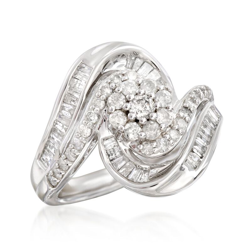 .99 ct. t.w. Diamond Cluster Wavy Ring in Sterling Silver  image number 3