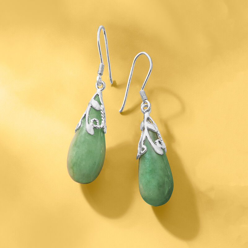 Jade Teardrop Earrings in Sterling Silver image number 2