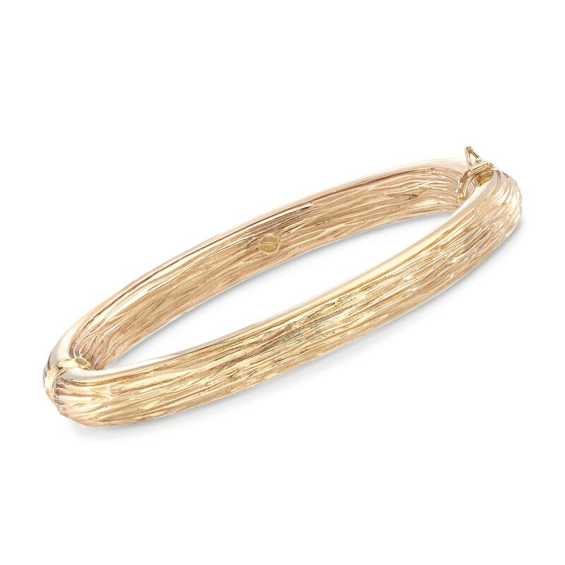 Italian 18kt Yellow Gold Textured and Polished Bangle Bracelet image number 0