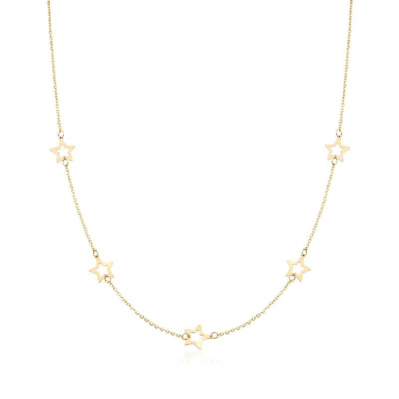 Italian 14kt Yellow Gold Open-Space Star Station Necklace image number 0