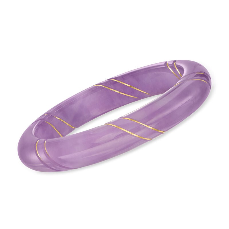 Lavender Jade Bangle Bracelet with 14kt Yellow 7&quot