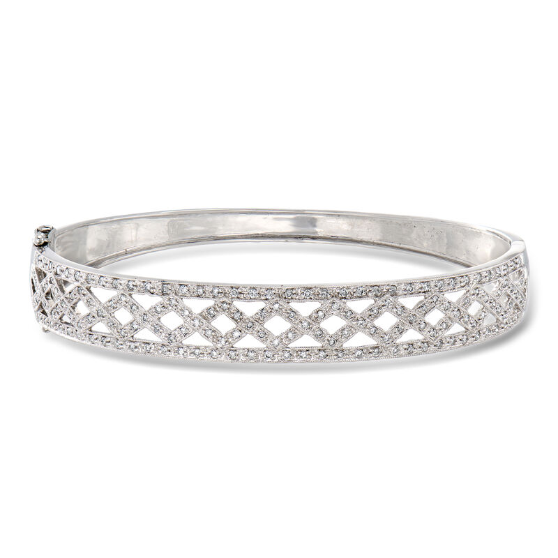 C. 1990 Vintage 1.56 ct. t.w. Diamond Latticework Bangle Bracelet in 18kt White Gold. 7.5" image number 0