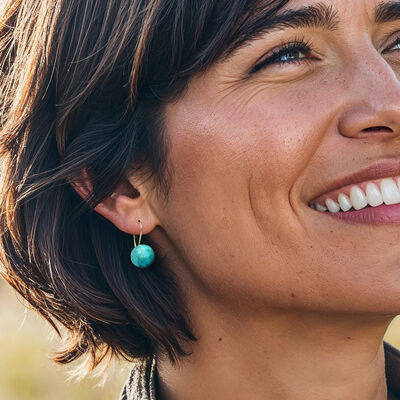 Button Turquoise Drop Earrings in 14kt Yellow Gold