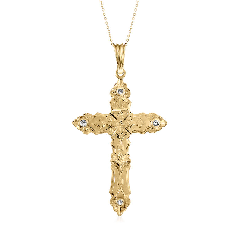 C. 1980 Vintage .75 ct. t.w. Diamond Cross Pendant Necklace in 14kt Yellow Gold. 18&quot; image number 1