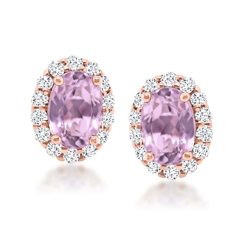 2.10 ct. t.w. Kunzite Earrings with .43 ct. t.w. Diamonds in 14kt Rose Gold image number 0