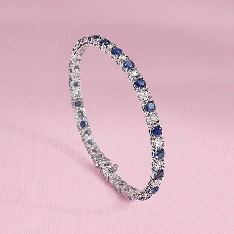 6.25 ct. t.w. Sapphire and 1.00 ct. t.w. Diamond Tennis Bracelet in Sterling Silver image number 3