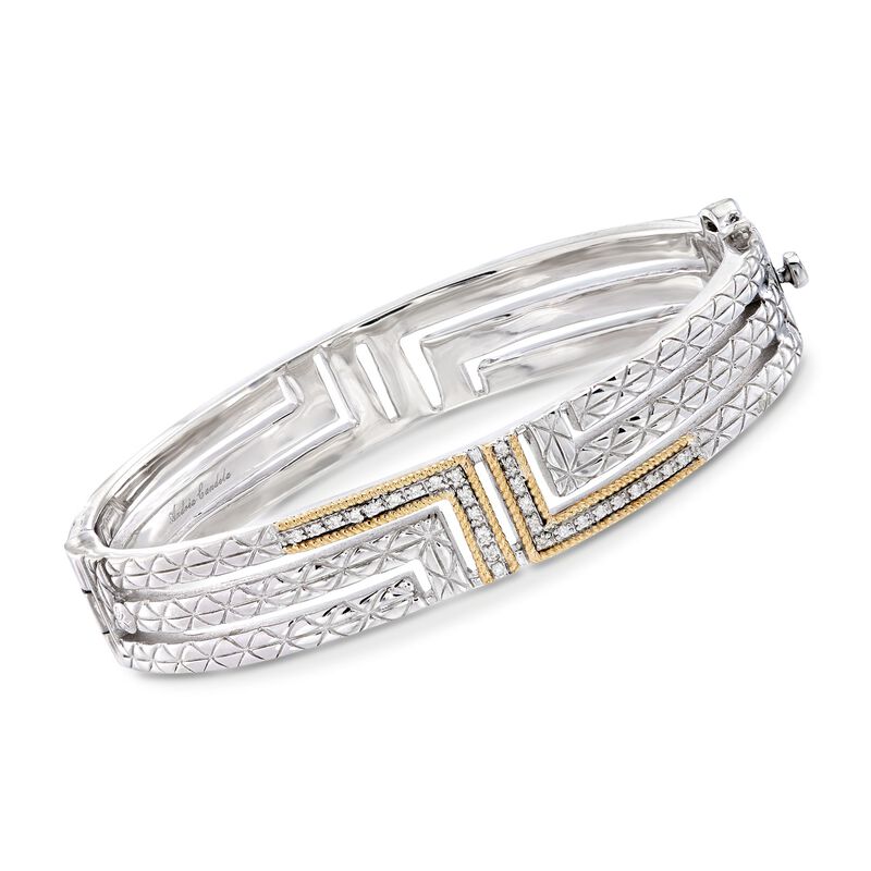Andrea Candela &quot;Laberinto&quot; .15 ct. t.w. Diamond Bangle Bracelet in 18kt Gold and Sterling Silver. 7&quot; image number 0