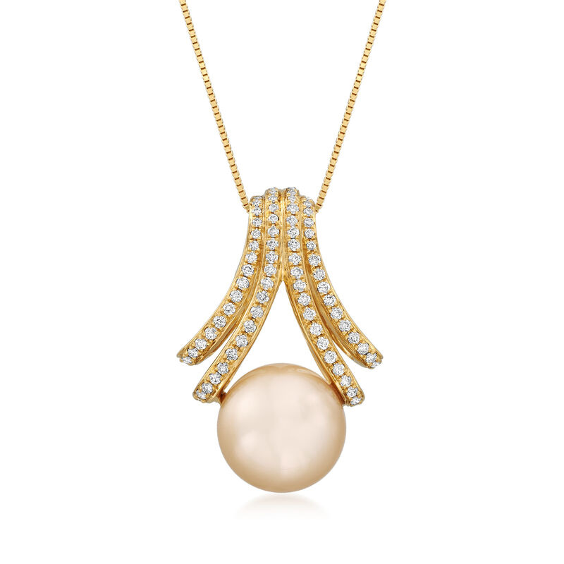 Golden Cultured South Sea Pearl and .39 ct. t.w. Diamond Pendant Necklace in 18kt Yellow Gold image number 0