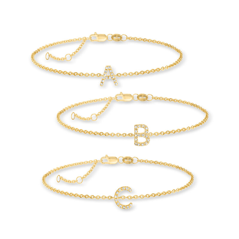 Diamond Initial Bracelet in 18kt Gold Over Sterling image number 0