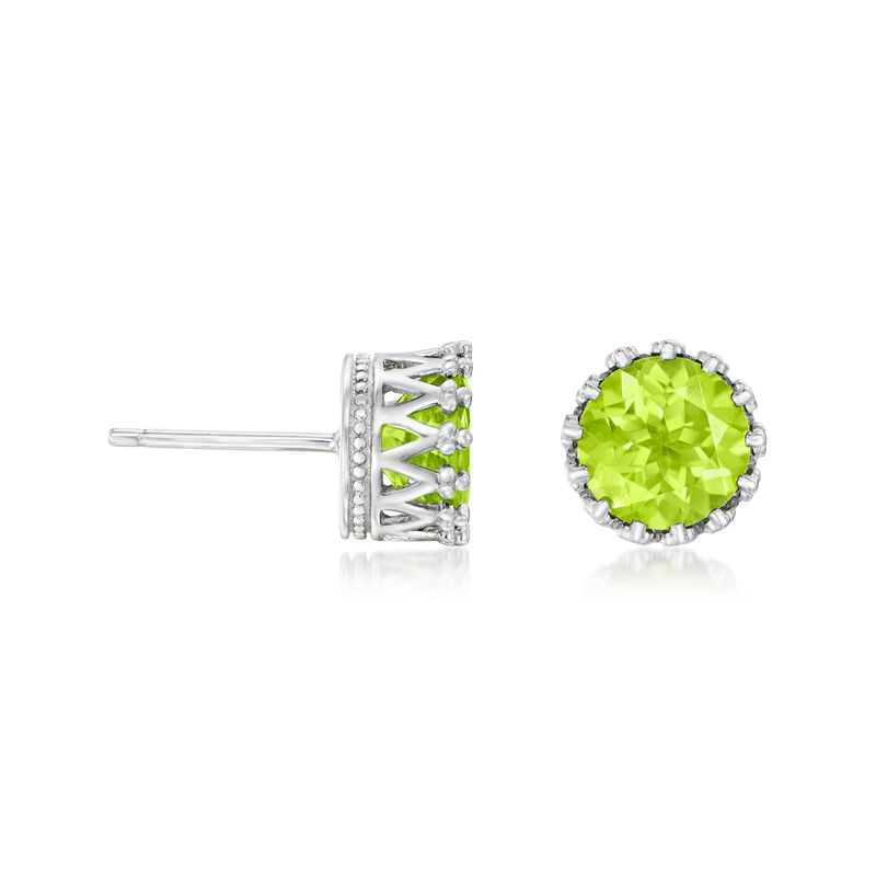4.10 ct. t.w. Peridot Crown-Style Stud Earrings in Sterling Silver image number 2