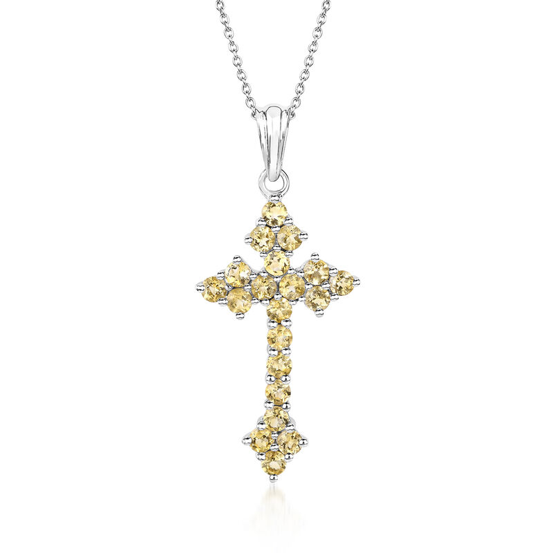 1.90 ct. t.w. Citrine Cross Pendant Necklace in Sterling Silver. 18&quot; image number 0