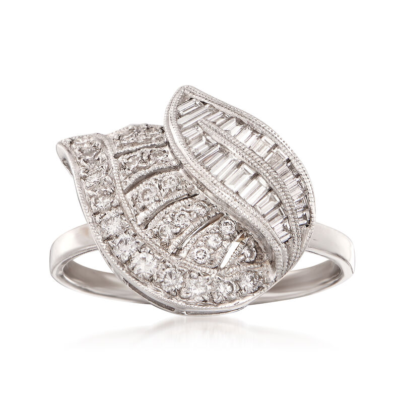 C. 1990 Vintage .75 ct. t.w. Diamond Leaf Ring in 18kt White Gold image number 0