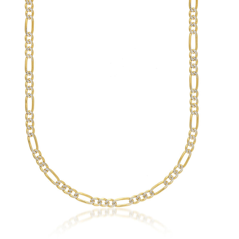 Men's 5.8mm 14kt Two-Tone Gold Diamond-Cut and Polished Figaro Chain Necklace image number 0