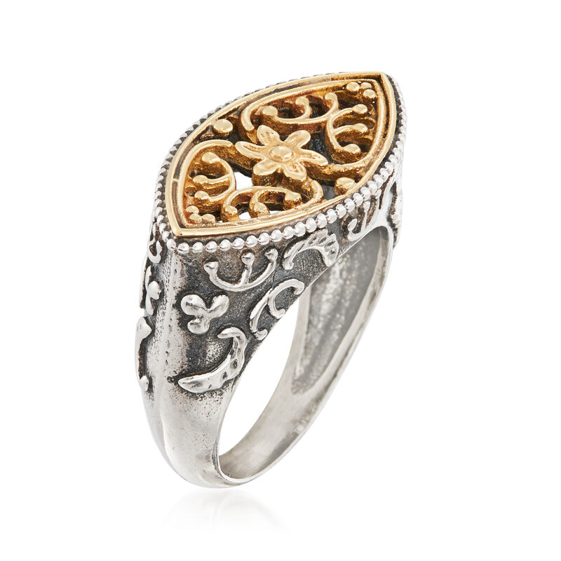 Sterling Silver and 14kt Yellow Gold Floral Filigree Ring image number 2