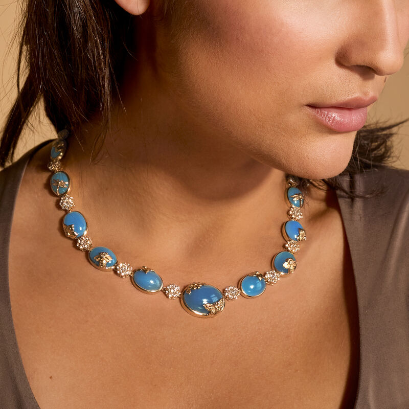 Blue Chalcedony and 7.25 ct. t.w. White Topaz Nature Overlay Necklace with .27 ct. t.w. Diamonds in 18kt Gold Over Sterling image number 2