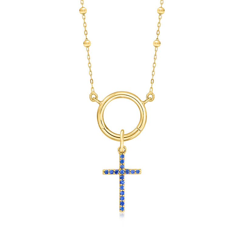 .10 ct. t.w. Sapphire Cross Charm in 14kt Yellow Gold  image number 2