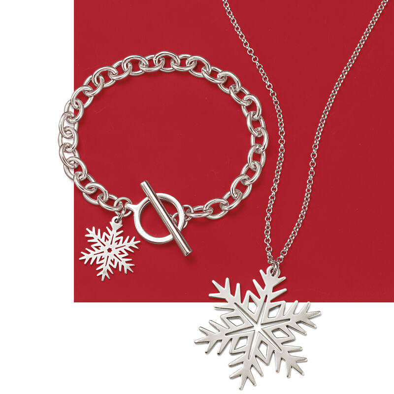 Sterling Silver Large Snowflake Pendant Necklace image number 2