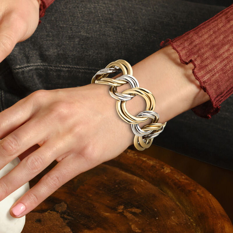 C. 1990 Vintage 14kt Two-Tone Gold Double-Circle Link Bracelet. 8.5&quot; image number 1