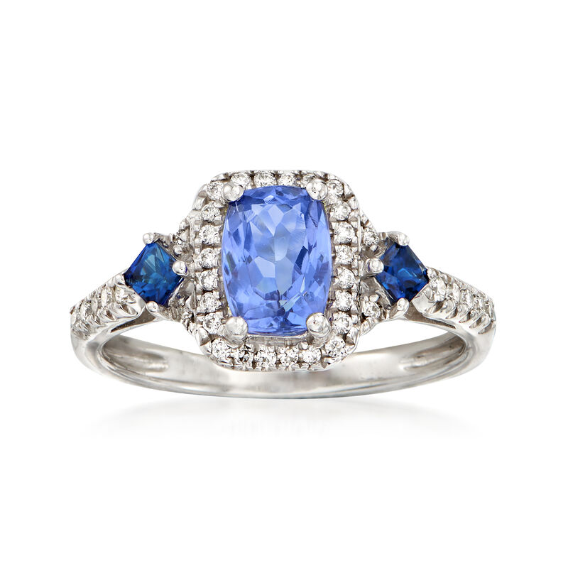1.00 Carat Tanzanite, .20 ct. t.w. Sapphire and .17 ct. t.w. Diamond Ring in 14kt White Gold. Size 6 image number 0